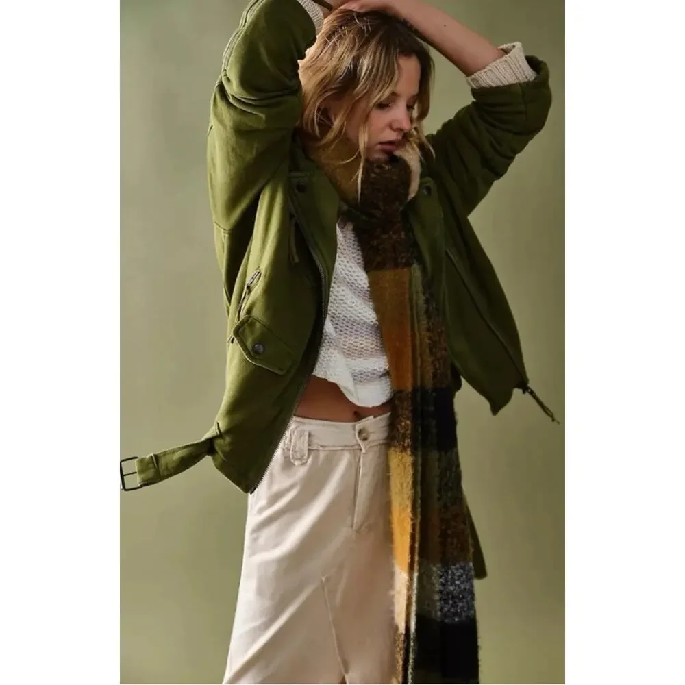 Free People We The Free Rebel Knit Oversized Moto Jacket Olive Green Size Medium